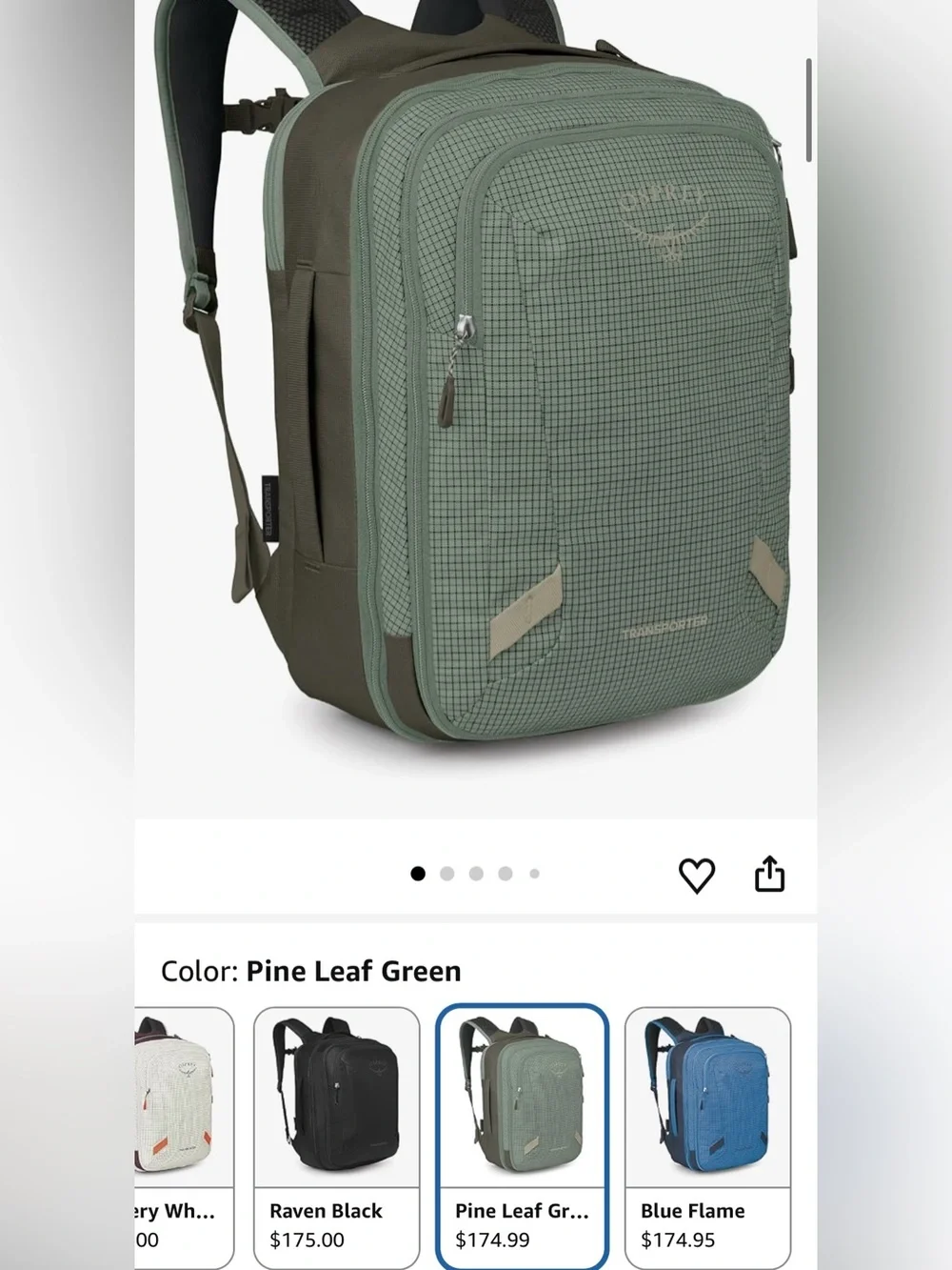 New Osprey Transporter 26+6 Travel Pack pine leaf Green travel backpack carry on